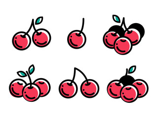 Cherries icons set. Sweet berries design elements