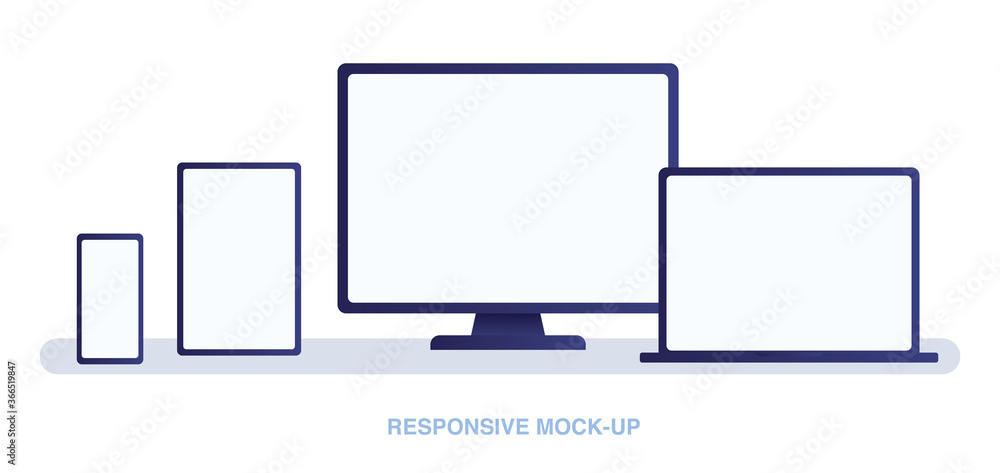 Poster responsive web design. the website is open on computer, laptop, tablet and smartphone. flat vector /