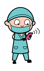 Cartoon Surgeon Watching Smartphone