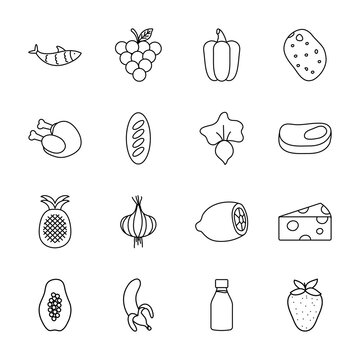 fruits and healthy food icon set, line style