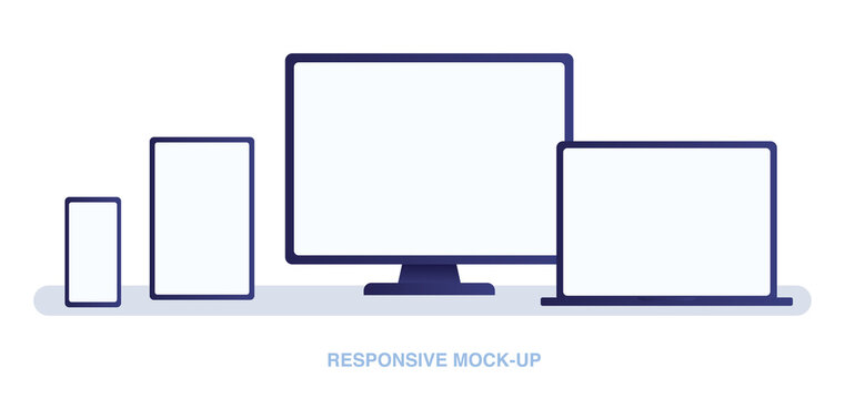 Responsive web design. The website is open on computer, laptop, tablet and smartphone. Flat vector /Icon illustration. Mock-up for insert image.