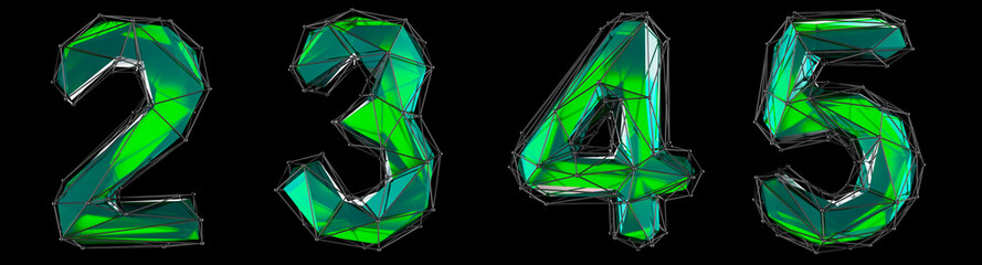 Set of numbers 2, 3, 4, 5 made of green color glass.