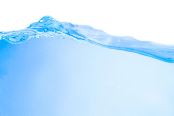 water surface and splash of clear blue water waves, with beautiful bubbles in nature Isolated on white background