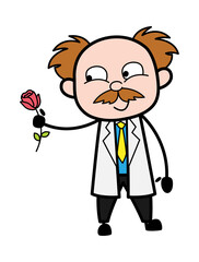 Cartoon Scientist Giving a Red Rose