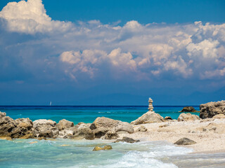 Balanced stones at the beach