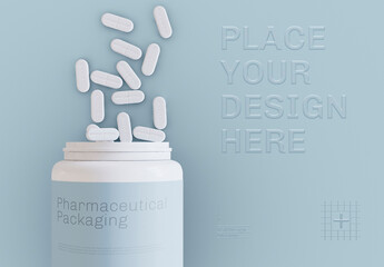 Bottle with Embossed Pills and Background Mockup