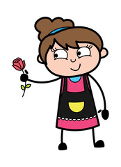 Cartoon Beautician Giving a Red Rose
