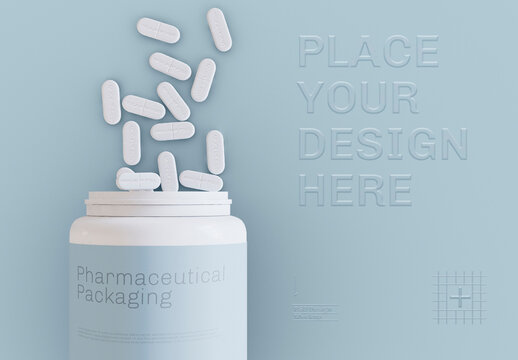 Bottle with Embossed Pills and Background Mockup