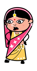 Talking Indian Woman with Hands on Waist Cartoon