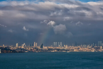 Istambul -Turkey, Rainbow and clouds. Shooting from Bosphorus strait.
