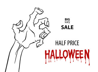 Cartoon outline zombie hand flyer sale design