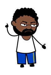 Angry African American Man Cartoon with one hand raised
