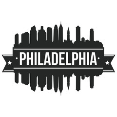 Philadelphia Skyline Silhouette Stamp. Reflection Landscape City Design. Vector Cityscape Icon.  