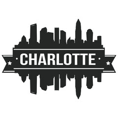 Charlotte Skyline Silhouette . Reflection Landscape City Design. Vector Cityscape Icon.  