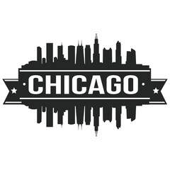 Chicago Stamp Skyline. Cityscape Vector Famous Buildings Clip Art Design. 