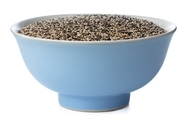 Bowl with chia seeds isolated on white