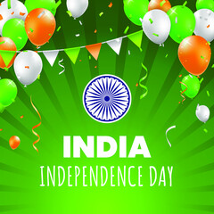 Realistic High Quality 15 August India Day Poster Design with Balloons on Colored Background . Isolated Vector Elements