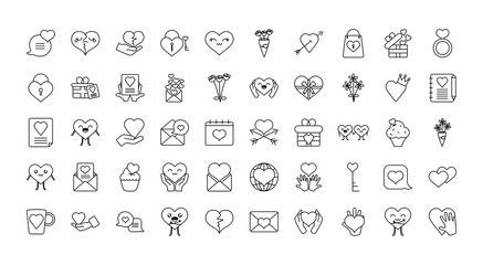 Obraz na płótnie Canvas hearts and love icon set, line style