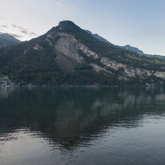 Lake Walensee, between the mountain ranges of Churfirsten and Seeztal subalpine valley, Walenstadtberg - Canton of St. Gallen, Switzerland