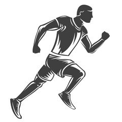 Fototapeta na wymiar Hand drawn silhouette running man isolated on white background. Stylized vector illustration of athletics. Minimalistic vintage design template element for print, label, badge or other symbol.