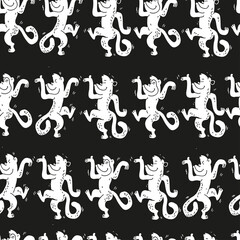 Seamless vector brush monkey pattern.