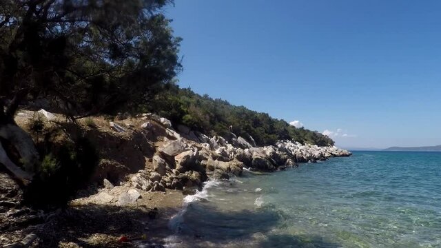 Panoramic wide view of Sesi beach, located at Attica, Greece on a sunny summer day