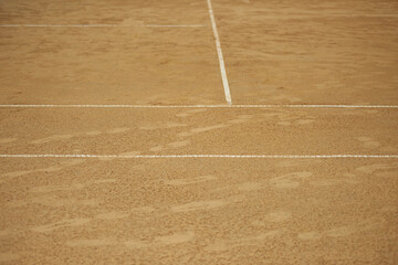 Sand tennis court. Tennis t-line