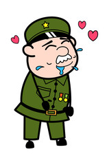 Military Man Cartoon Drooling in Love