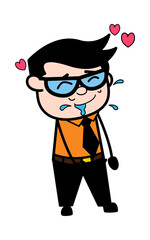 Businessman Cartoon Drooling in Love