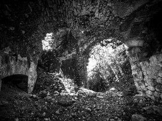 Obraz premium Ghost town of San Pietro Infine with his ruins, Caserta, Campania, Italy. The town was the site of The Battle of San Pietro in World War II and the subject of a documentary directed by John Huston