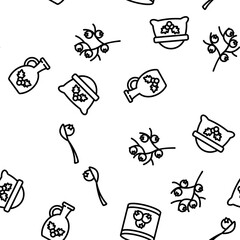 Hawthorn Berry Food Vector Seamless Pattern Thin Line Illustration