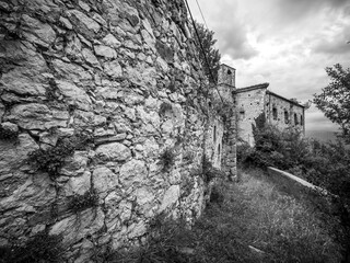 Ghost town of Rocchetta Alta and his remains. Starting with the 1960s, the village was abandoned due to war damage (world war II) and difficult living conditions. Rocchetta al Volturno, Isernia, Italy