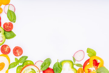 sliced  vegetables pattern for cooking design on white background top view flat lay.