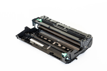 Laser printer drum and toner cartridge on white background