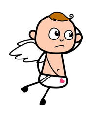 Cartoon Angel thinking in Confusion