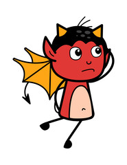 Cartoon Devil thinking in Confusion