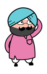 Cartoon Cute Sardar thinking in Confusion