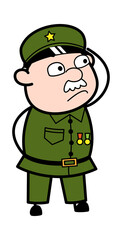 Cartoon Military Man thinking in Confusion