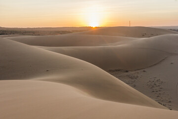 Sunset over desert with sand dunes In Vietnam