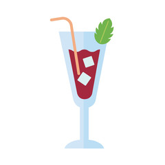 cup with cocktail and mint leaf drink flat style icon