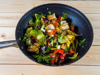 Chinese salad with eggplant. A bright, beautiful dish. Hot salad
