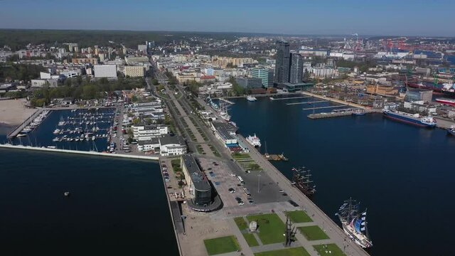 Aerial: The port of Gdynia, Poland