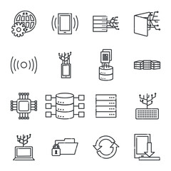 Big data line style icon set vector design