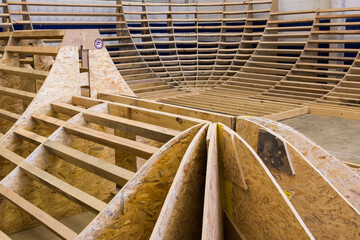 Structure of a wooden indoor skatepark