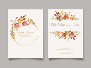 Fototapeta na wymiar watercolor autumn roses wedding invitation card