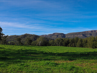 Fototapeta premium southern highlands Kangaroo Valley and Berry country town lush green pastures blue skies