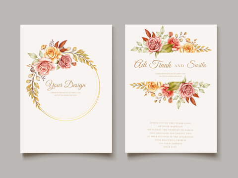 Watercolor Autumn Roses Wedding Invitation Card