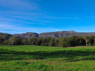 Fototapeta na wymiar southern highlands Kangaroo Valley and Berry country town lush green pastures blue skies
