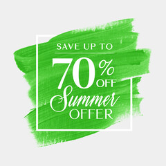 Sale summer offer up to 70% off sign over art brush acrylic stroke paint abstract texture background vector. Perfect art design for a shop and sale banners.