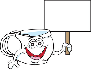Cartoon illustration of a medical mask smiling and holding a sign.